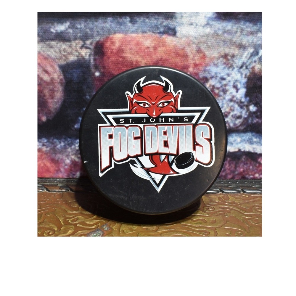 St Johns Fog Devils QMJHL Official Hockey Puck LHJMQ Gilles Courteau Signature